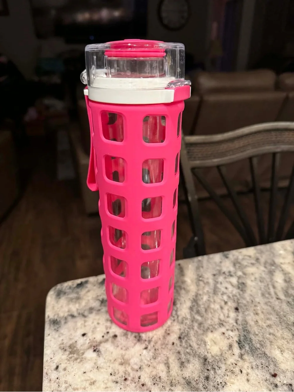 Pink Silicone Sleeve glass Water Bottle with Flip Lid